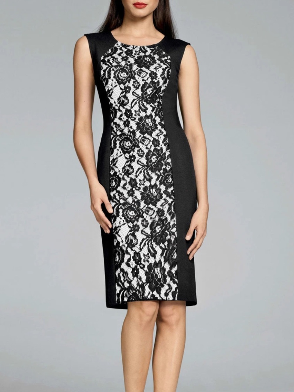 Lafayette 148 Black Lace Panel Sheath Dress SZ 16 EUC